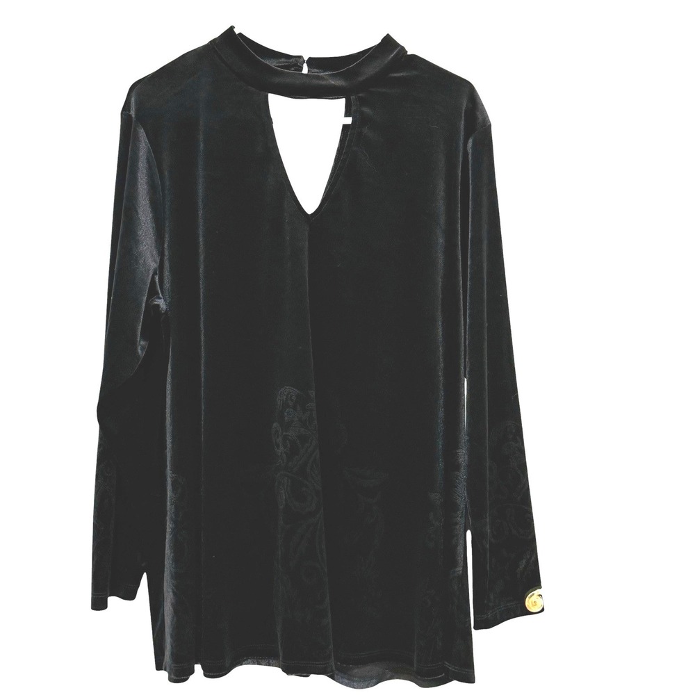 Black Embossed Velvet Flare Bottom Tunic 2X Whimsigoth Witchy Vamp Hallo